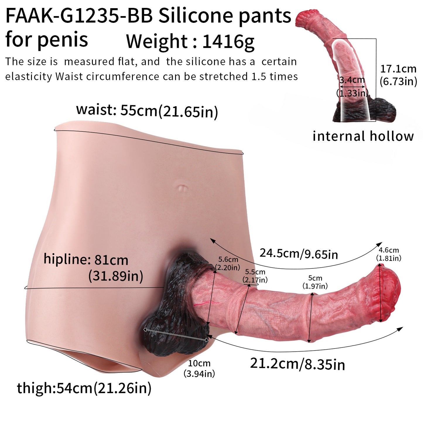 Pferde-Penis Sleeve im Boxershorts – Rosarosa Farbverlauf, Kugelkrone, Schwarzer Bulbus & Anal-Öffnung