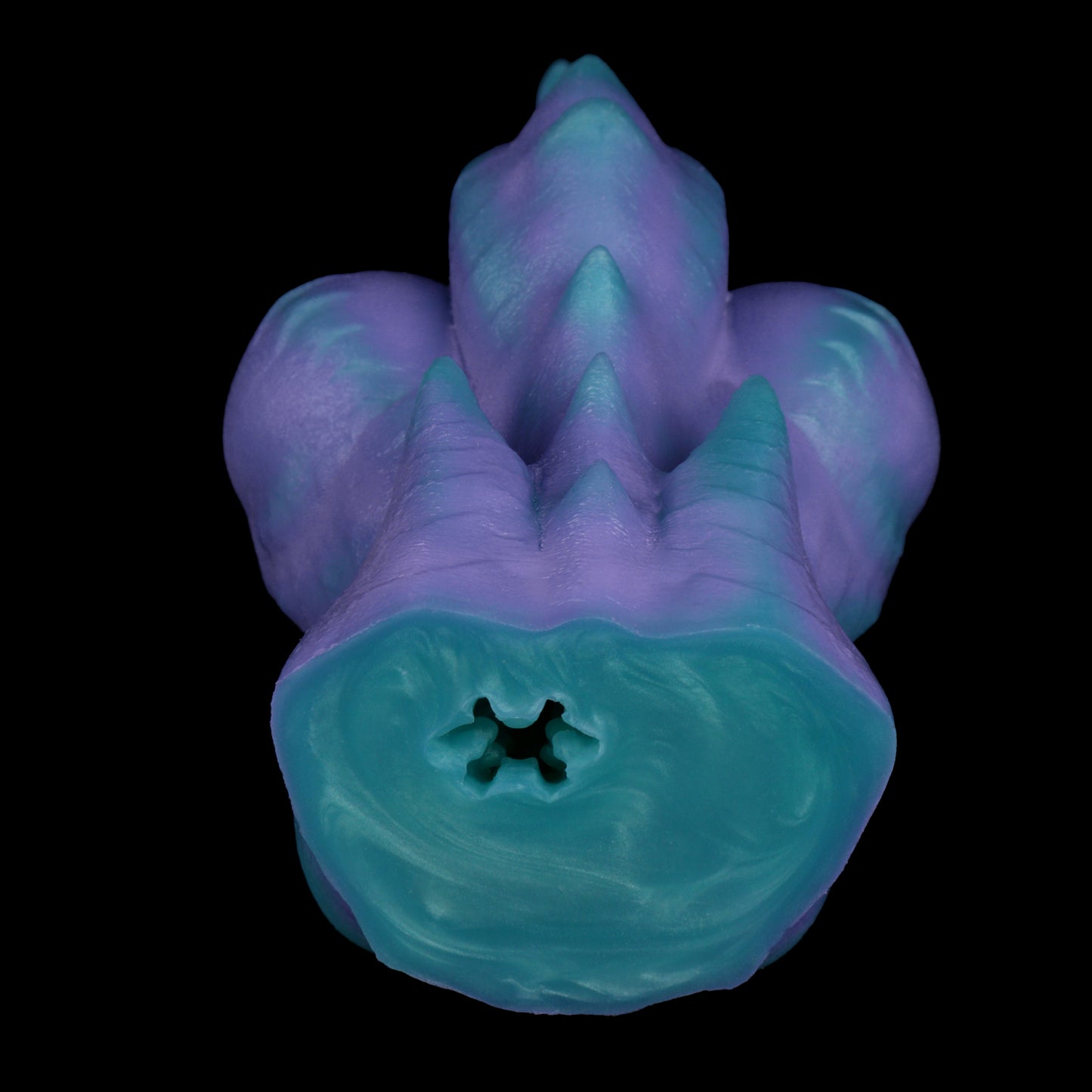 Drachen-Torso Sexpuppe – Lavendelviolett & Cyan, Stachel-Drachenschwanz, Dunkelroter Eingang & Einzelkanal aus Platin-Silikon
