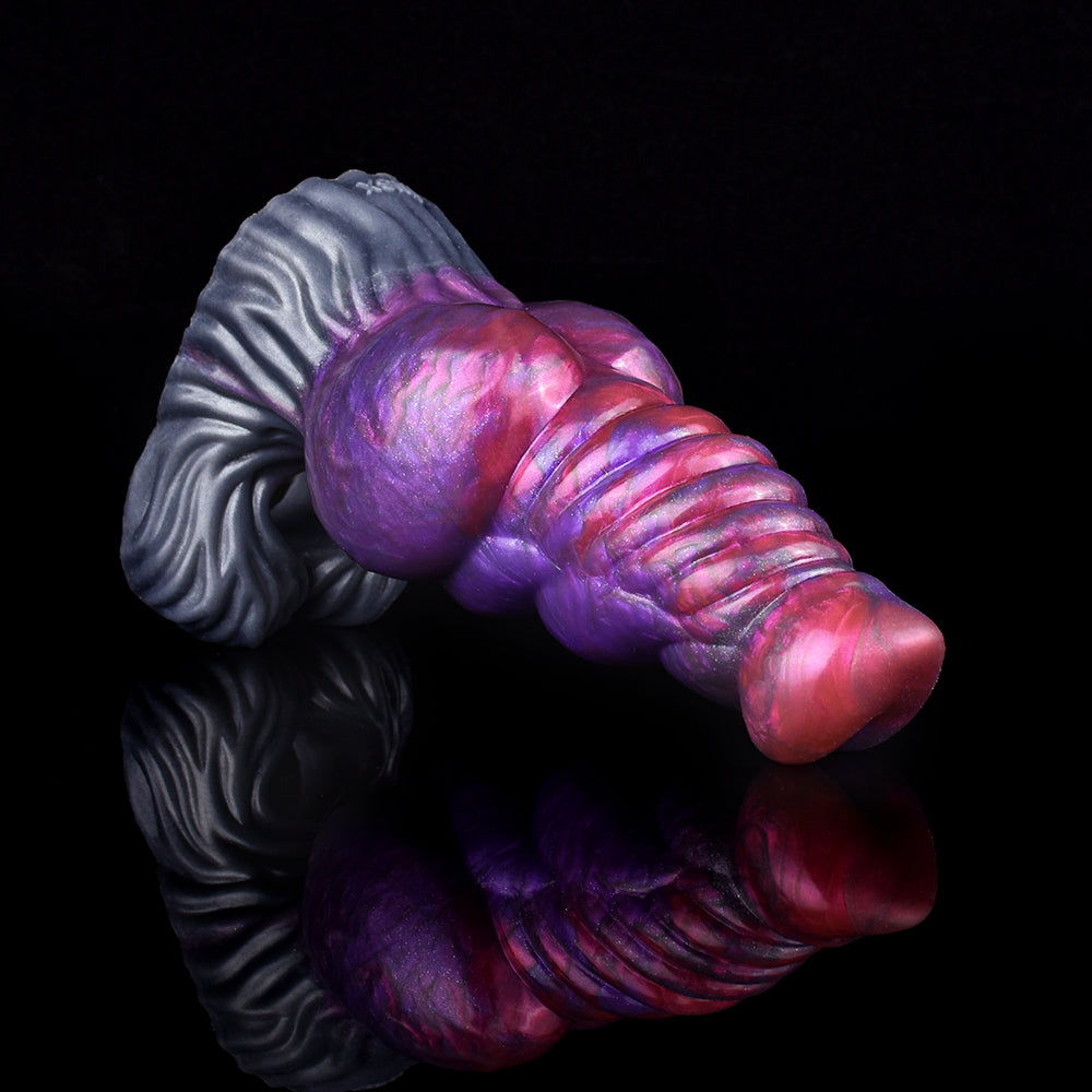 Kosmische Alien Penishülle aus Platin-Silikon – Spiral-Design mit Hodenring