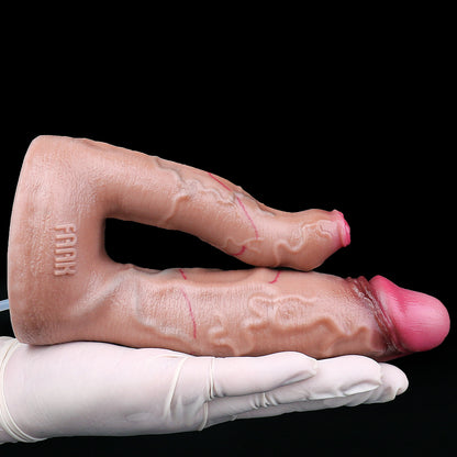 Asymmetric Dual Shaft Squirting Dildo - Hyper-Realistic Doppelachse | Handpumpe Platin-Silikon