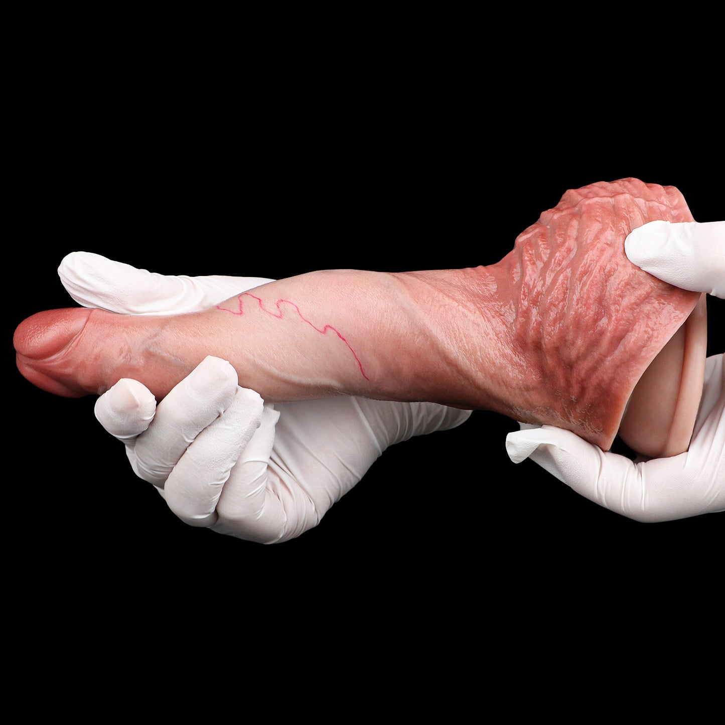 Pfirsich-Girth Squirting Dildo – Ultra-Breiter Pfirsich-Fleischton, Tieffalten-Hauttextur, Massiver Hodensack & 3-Wege-Spritzsystem aus Platin-Silikon