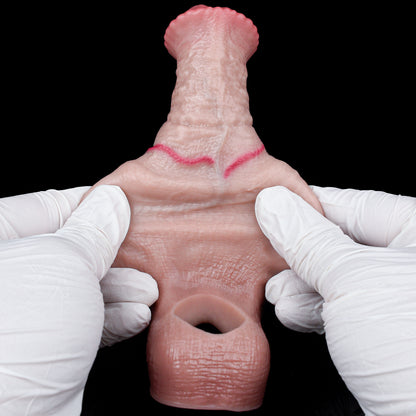 Long Shape Penis Sleeve Platinum Silicone - Structured Closed Sleeve with Four-Segment Shaft and Bulge Back Pressure