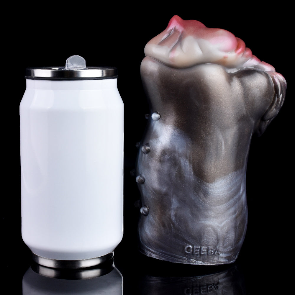 Häschen-Vulva Pocket Pussy mit Fellstruktur, Brustwarzen & Vaginal-Anal-Doppelkanal – Dunkelbraun-Karminrosa, Muskelwülste & Platin-Silikon