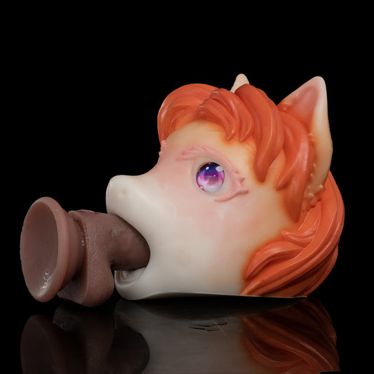 Fiery Fox-Girl Platinum Silicone Pocket Pussy - Anime Oral Masturbator with Hand-Sculpted Beast Ears
