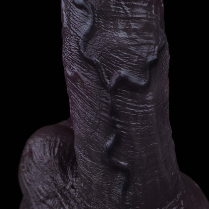 BBC Dildo Purple-Black – Mushroom-head glans, wide corona, massive dual balls, parallel main veins & curvy shaft made of dual-layer platinum silicone