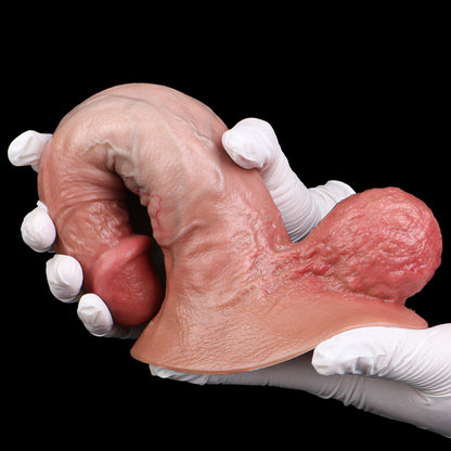 Hautecht Squirting Dildo – Fleischton & Tiefroter Glans, Venenstruktur & Hodensack, 3-Wege-Spritzsystem & Saugnapfplatte aus Platin-Silikon
