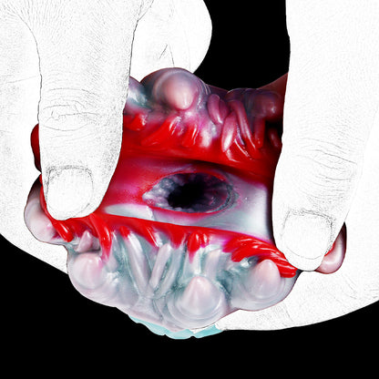 Augen-Pilz Pocket Pussy mit Bürstenborsten-Eingang & Stachel-Blüten – Gletscherblau-Violett-Rot & Platin-Silikon