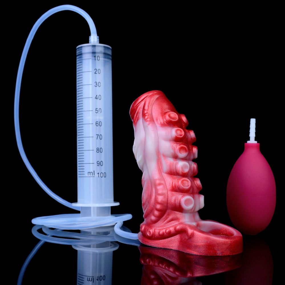 Premium Silicone Penis Sleeve with Sperm Feature – Red and White Dildo Sleeve for an Intense Couple's Experience
