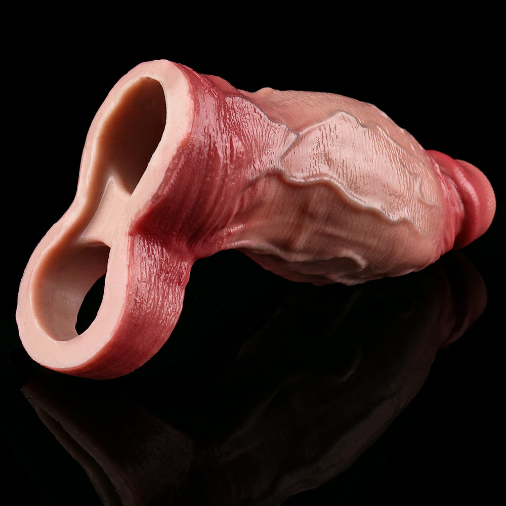 Realistische Penis Hülle mit Hodenring & Eichel-Aussparung – Silikon Sleeve in natürlicher Hautfarbe für maximale Power