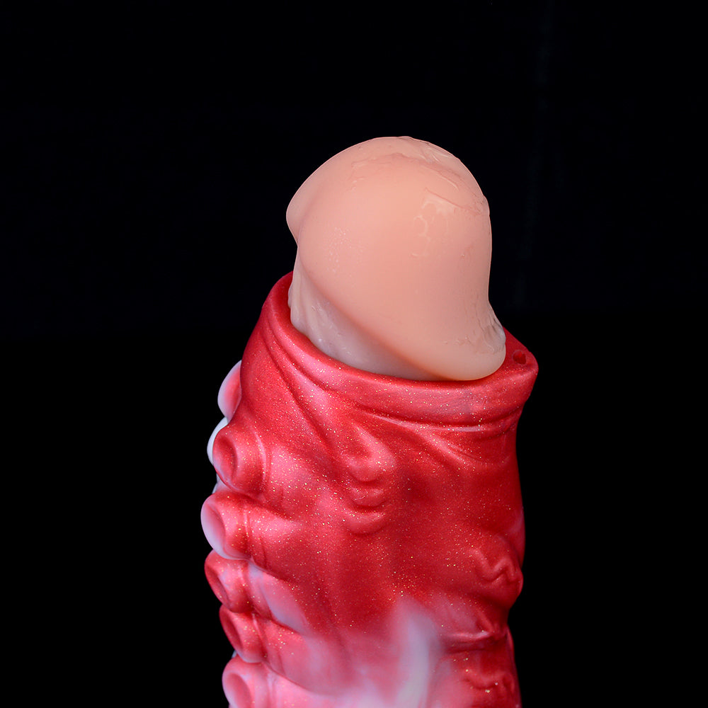 Premium Silicone Penis Sleeve with Sperm Feature – Red and White Dildo Sleeve for an Intense Couple's Experience