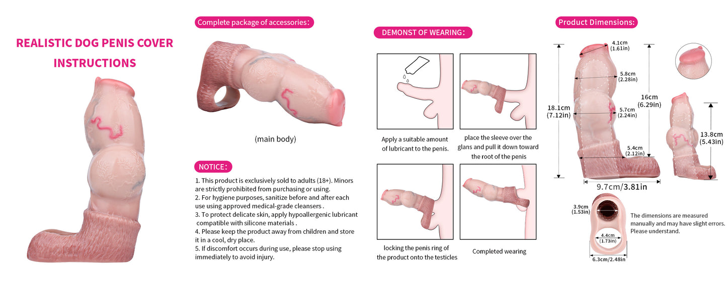 Segmented Thick-Walled Silicone Sleeve made of Liquid Silicone - Realistic Penis Sleeve with Double Bulge and Textured Channel