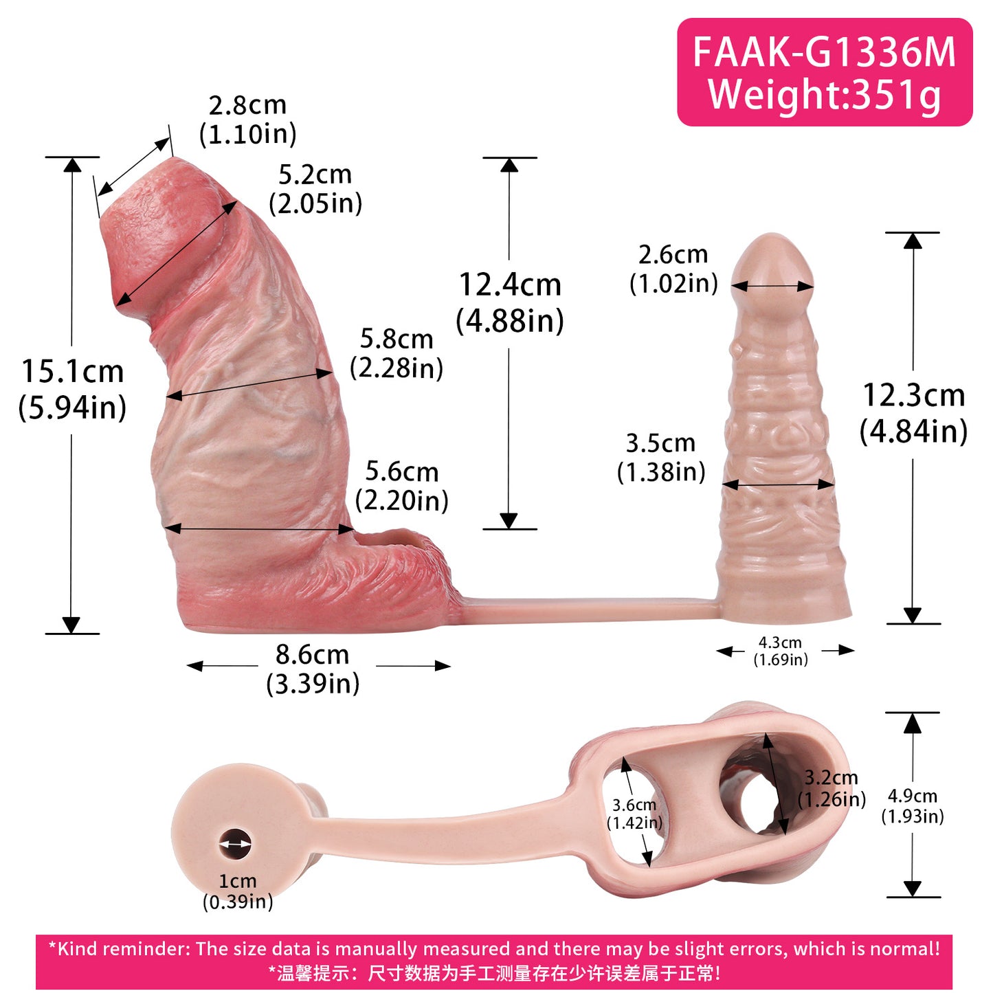 Penis Sleeve & Butt Plug Set Pfirsichrosa – Spiralrelief, Innennoppen & Vibro-Plug in S/M