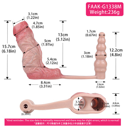Ultimatives 2-in-1 Sexspielzeug: Hautfarbene Penis Verlängerung & Perlen-Analplug mit Vibrator-Funktion