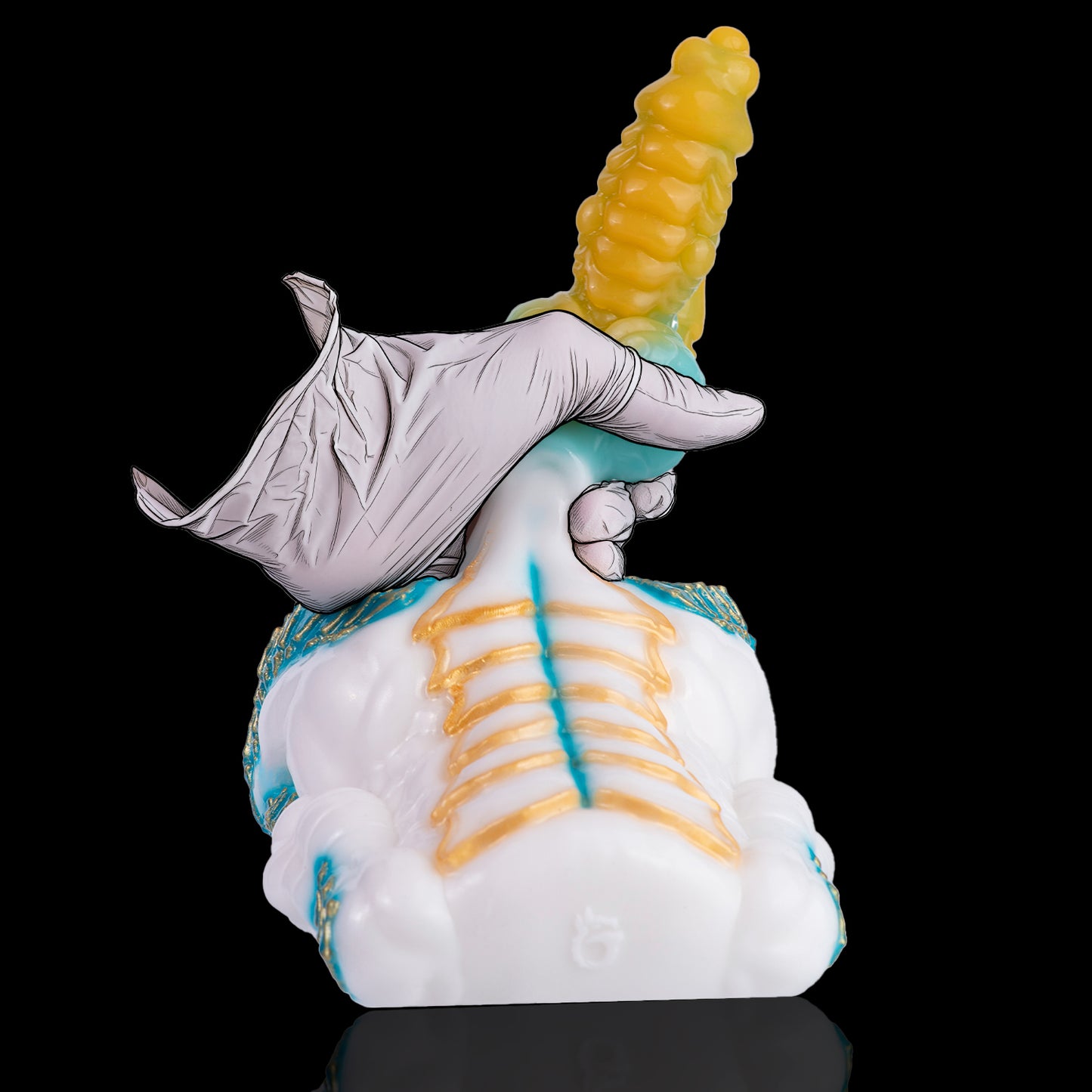 Sexpuppen Drachen-Torso – Weiß-Blau-Gold, Gestufte Drachenpenis & Realistische Schuppen