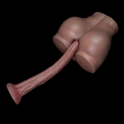 Long Dildo Fleischbeige – Konisch-Verjüngender Schaft, Verzweigtes Venennetz, Frenulum-Detail, 3-Megapixel Endoskop-Kamera, 8 LED, IP68, Faltenrelief-Saugnapf aus Platin-Silikon