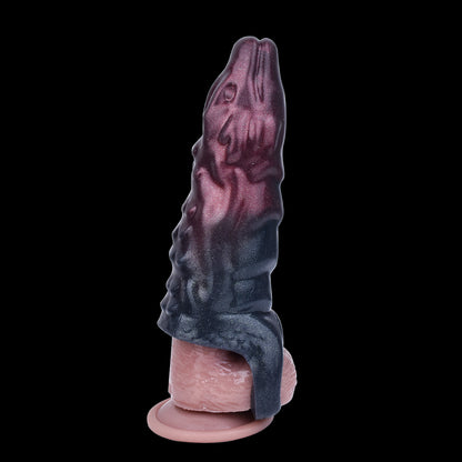 Penishtuelle Drachenkopf Weinrot-Blau – Schuppenpanzer, Verzögerungsring & Fantasy Cock Sleeve