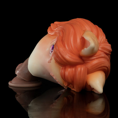 Fiery Fox-Girl Platinum Silicone Pocket Pussy - Anime Oral Masturbator with Hand-Sculpted Beast Ears