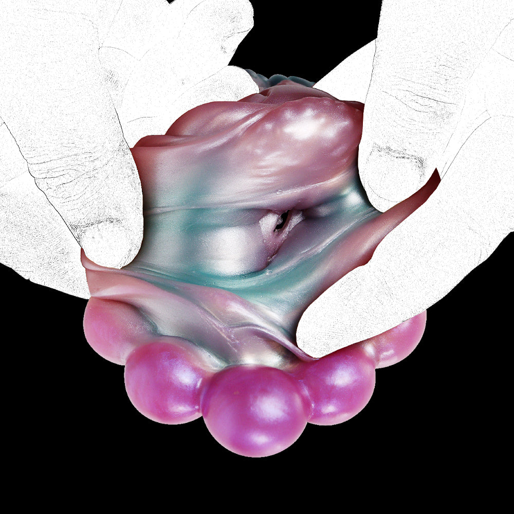 Dämonenblüte Pocket Pussy mit Fleischknollen & Tentakel-Blütenlippen – Gletscherblau-Rosa-Violett, Erweiterungskammer & Platin-Silikon