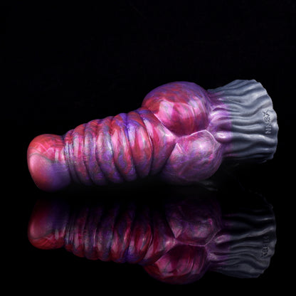 Kosmische Alien Penishülle aus Platin-Silikon – Spiral-Design mit Hodenring
