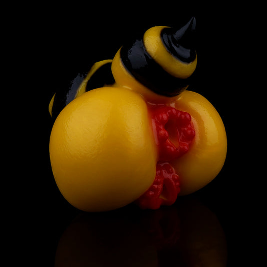 Bienenkönigin Pocket Pussy – Doppelkanal Vaginal & Anal, Honiggelb-Schwarz Bienenstreifen, Rote Eingangsdetails & Stachel-Spitze aus Platin-Silikon