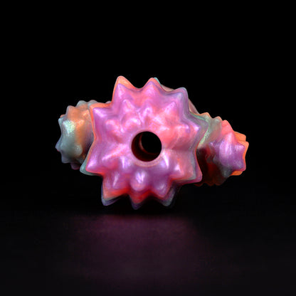 PURISM Cactus Mouth Gag Silicone - Luxury Gag Desert Botanical Blunt Silicone Spikes Pearlescent Orange Leather Strap