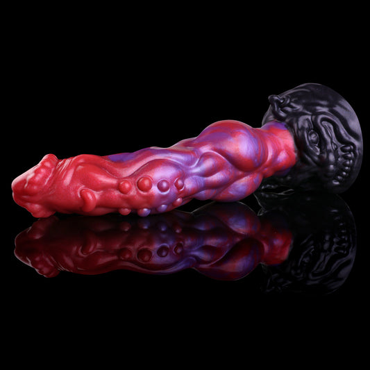 Dämonenhund Dog Dildo – Mehrblättrige Rot-Glans-Krone, 3D-Venenrelief, Kugelnoppen & Fangzahn-Saugnapf-Sockel