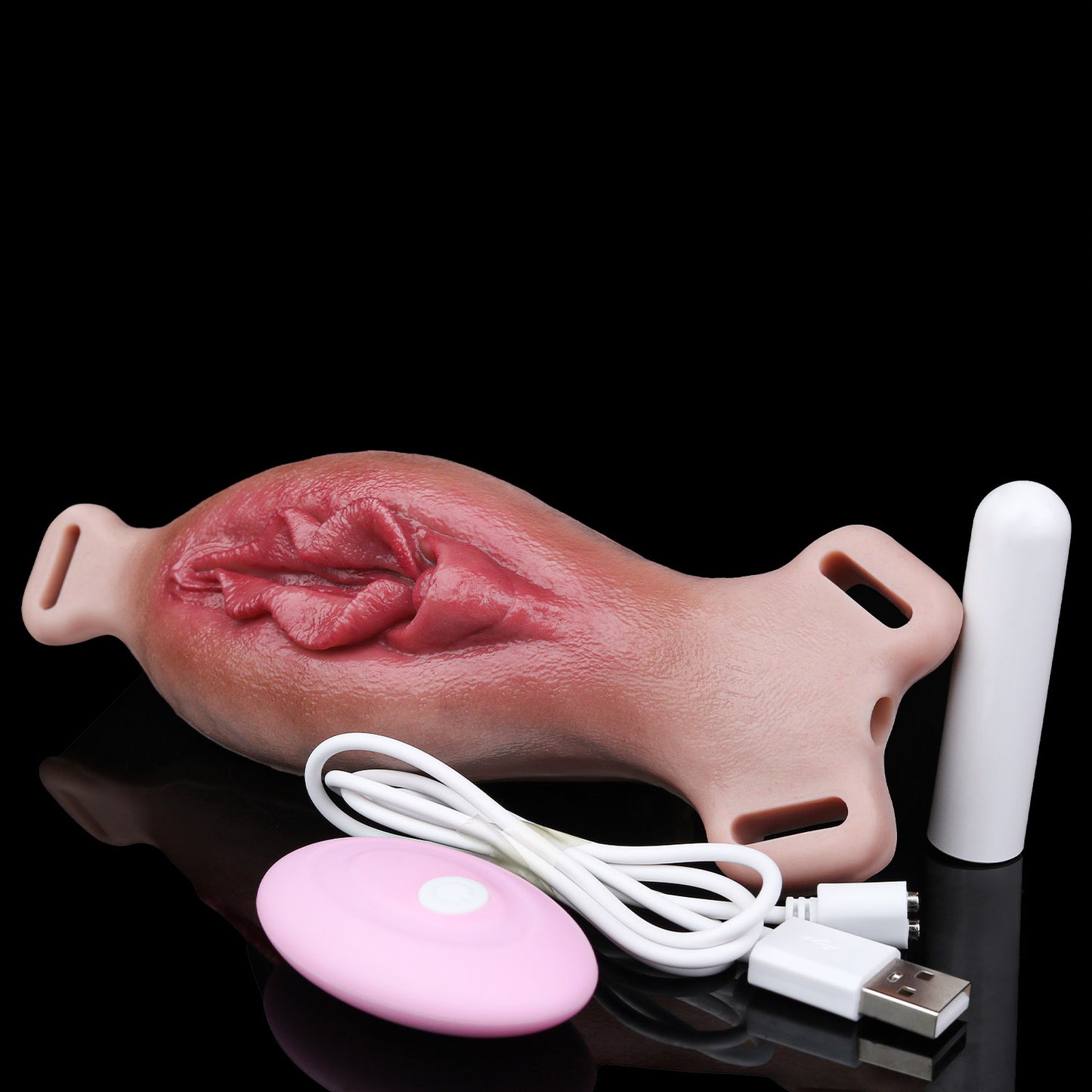 Vagina-Prothese mit Organischer Reliefstruktur & Vibration – Dunkler Hautton, Unregelmäßige Noppen & Platin-Silikon für Frauen & Paare