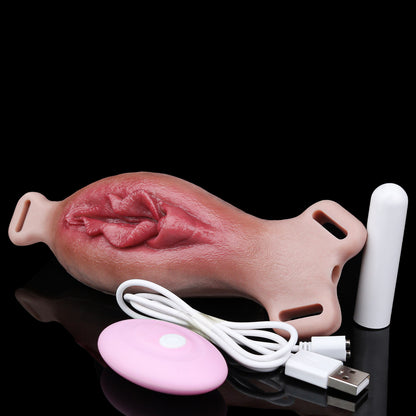 Vagina-Prothese mit Organischer Reliefstruktur & Vibration – Dunkler Hautton, Unregelmäßige Noppen & Platin-Silikon für Frauen & Paare