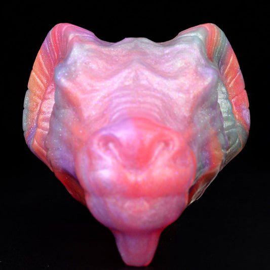 PURISM Luxury Gag Ball Widderkopf Silikon - Leather Gag Neon-Pink Vergoldete Hardware Perlglanz Mythologie