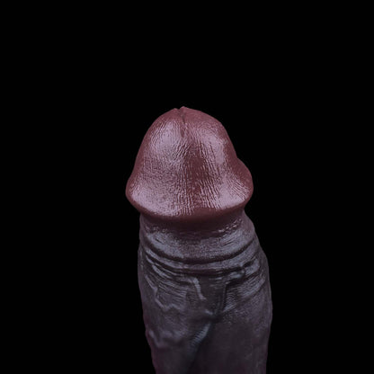BBC Dildo Violet-Black – Large realistic dildo in deep dark violet with suction cup, branched vein network, asymmetrical testicles & ultra-flexible platinum silicone
