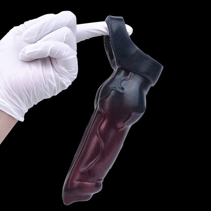 Glänzendes Burgunder Penis Sleeve mit Hodenring – Realistischer Penis Extender für mehr Ausdauer, Penisverlängerung & harte Nächte im Schlafzimmer