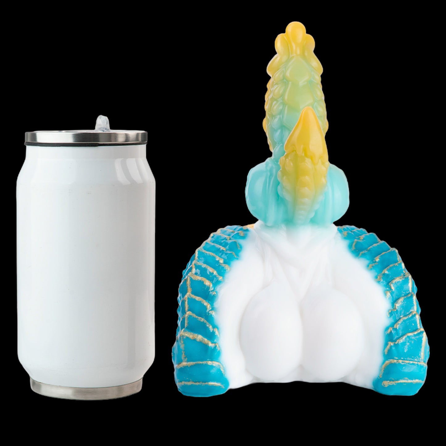 Sexpuppen Drachen-Torso – Weiß-Blau-Gold, Gestufte Drachenpenis & Realistische Schuppen