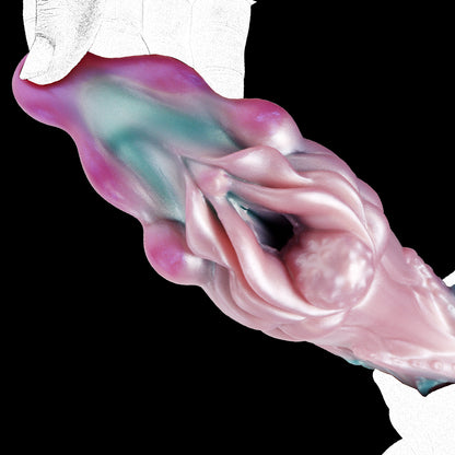 Dämonenblüte Pocket Pussy mit Fleischknollen & Tentakel-Blütenlippen – Gletscherblau-Rosa-Violett, Erweiterungskammer & Platin-Silikon