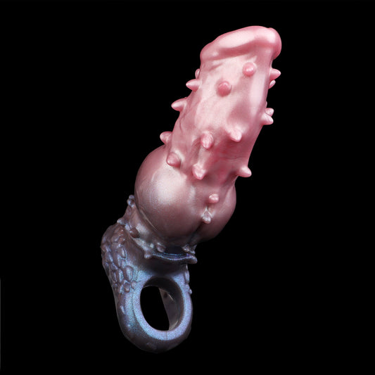 Perlmutt-Gradient Penis Sleeve mit Hodenring – Genoppter Silikon Penisüberzug für Ausdauer & Intensive Paar-Stimulation