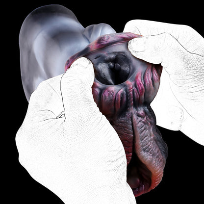 Zebra-Vulva Pocket Pussy mit Spiralanalstruktur, Schwanzstruktur & Vaginal-Anal-Doppelkanal – Stahlblaugrau-Silberweiß-Rosarosa, Muskelwülste & Platin-Silikon