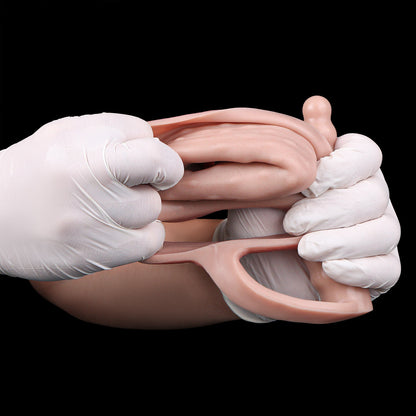 Ultimatives 2-in-1 Sexspielzeug: Hautfarbene Penis Verlängerung & Perlen-Analplug mit Vibrator-Funktion