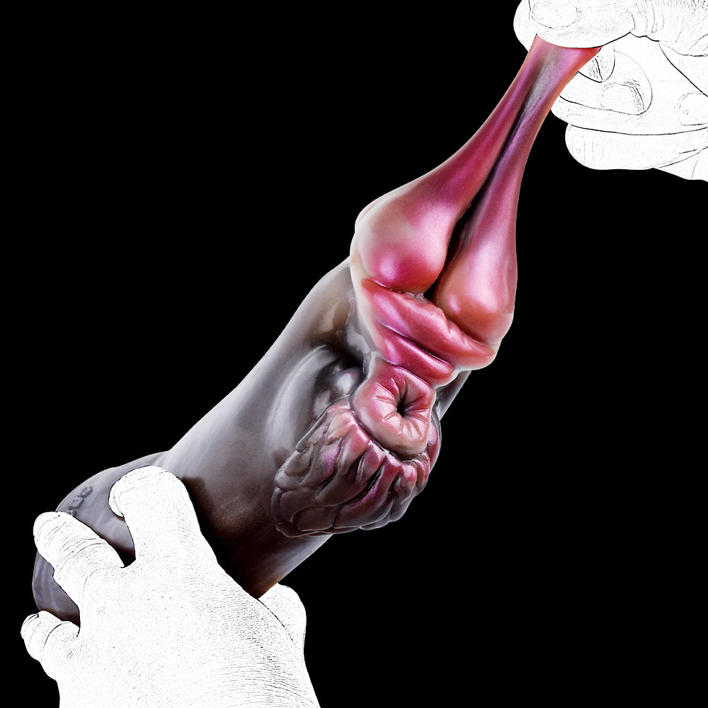 Häschen-Vulva Pocket Pussy mit Fellstruktur, Brustwarzen & Vaginal-Anal-Doppelkanal – Dunkelbraun-Karminrosa, Muskelwülste & Platin-Silikon