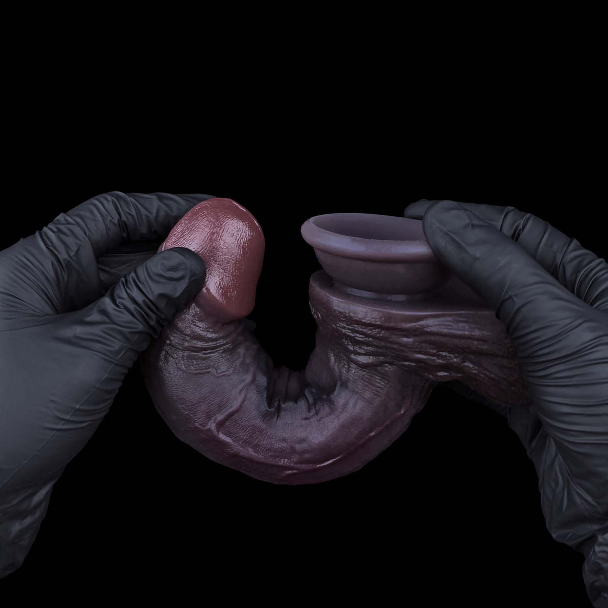 BBC Dildo Violet-Black – Large realistic dildo in deep dark violet with suction cup, branched vein network, asymmetrical testicles & ultra-flexible platinum silicone