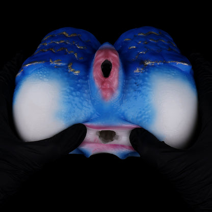Sekspop Waterdraak – Blauw-gouden siliconen halve body voor fantasy-rollenspellen