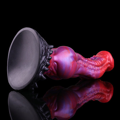 Bestienrachen Dog Dildo – Trichter-Rosetten-Glans, Bilaterale Dreiecksstachel-Reihen, Doppel-S-Kurven-Schaft, Kugelexpansionszone & Schwarzer Orgänisch-Zahn-Saugnapf-Sockel aus Platin-Silikon