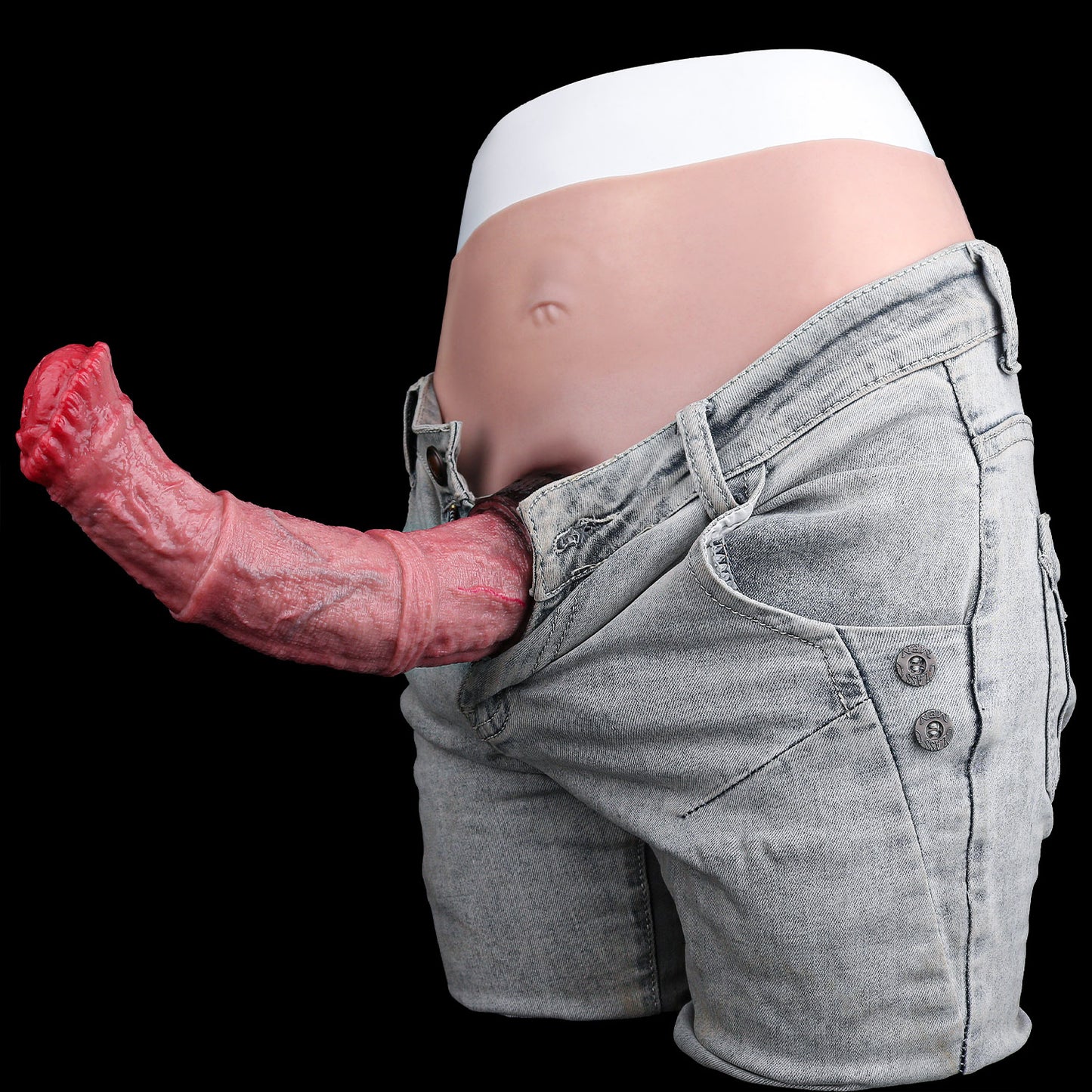 Pferde-Penis Sleeve im Boxershorts – Rosarosa Farbverlauf, Kugelkrone, Schwarzer Bulbus & Anal-Öffnung
