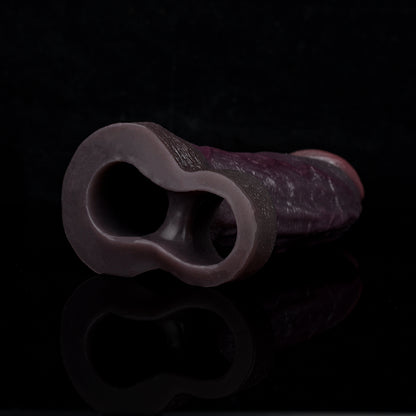 Black Panther & Lifelike Realistic Dildo – Light-Absorbing Deep Purple Skin, Partially Covered Foreskin