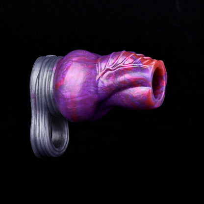 Lila Fantasy-Alien-Penisscheide-Platin-Silikon Hülle mit offener Spitze & Hoden-Gurt