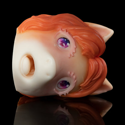 Fiery Fox-Girl Platinum Silicone Pocket Pussy - Anime Oral Masturbator with Hand-Sculpted Beast Ears
