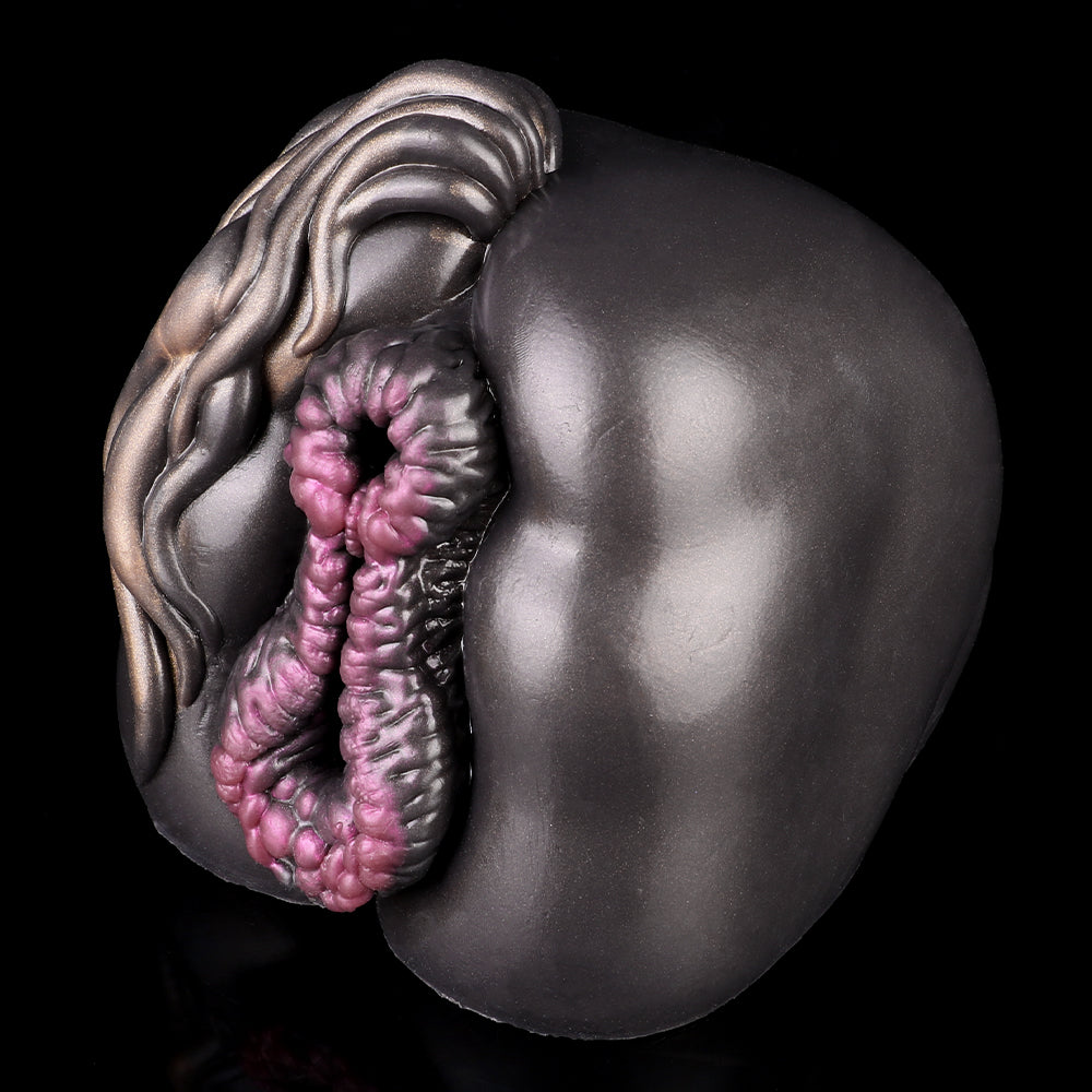 Pferde Horse Pussy – Dark Brown, Copper Bronze Mane, Pink-Purple Ball Nipple Vulva & Dual Canal (Vaginal + Anal) made of Platinum Silicone |