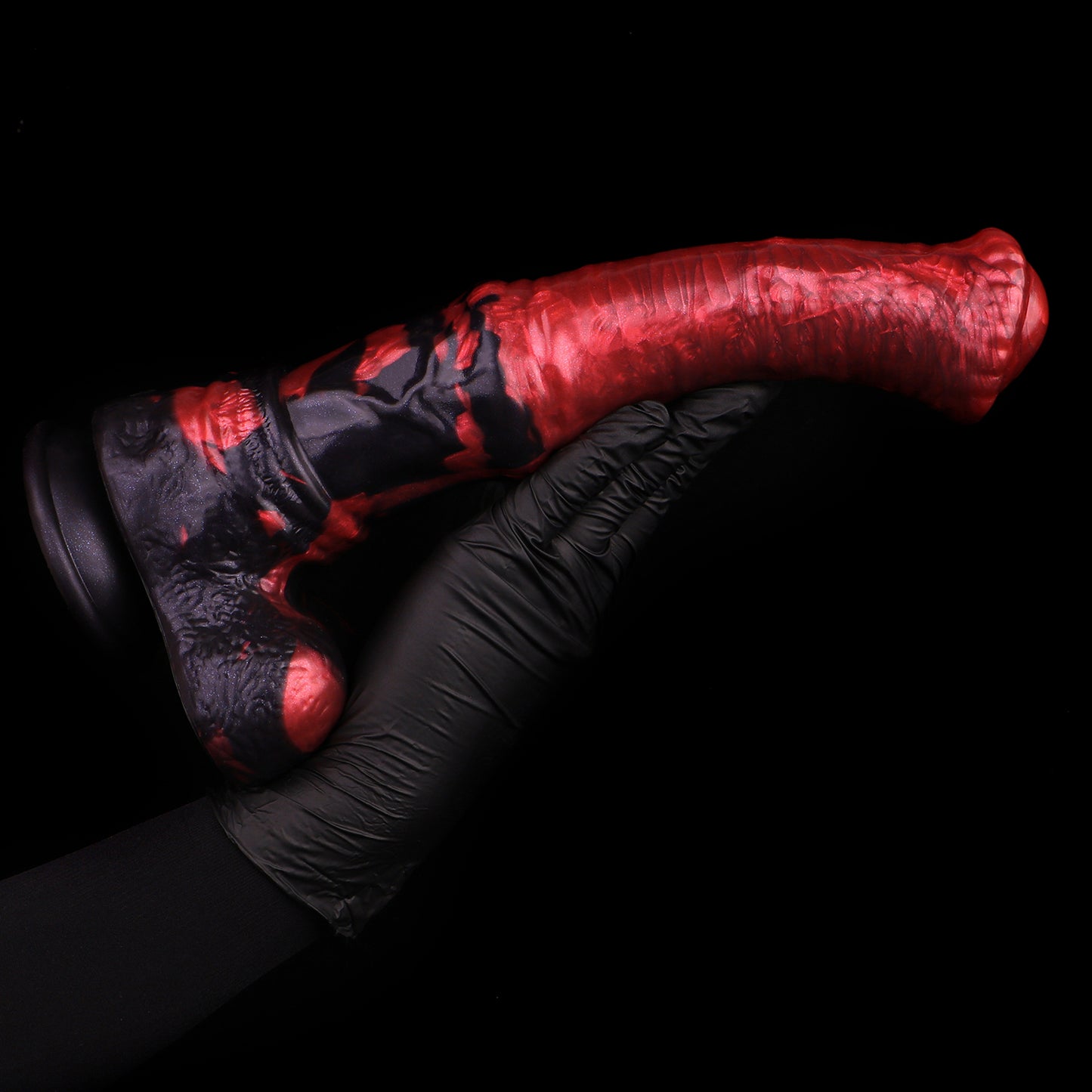 Scrotum Base Dragon Dildo XL - Hängende Hoden | Realistische Bälle Krallenbasis Rot-Schwarz Platin