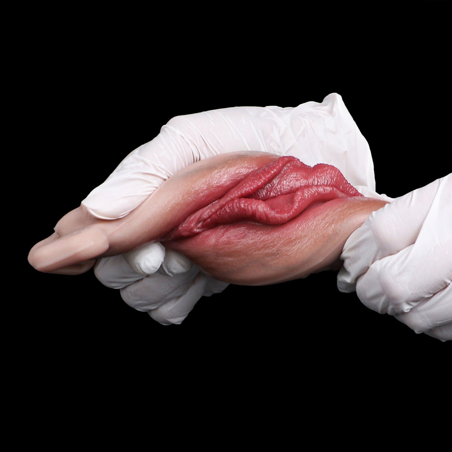 Vagina-Prothese mit Mund-Zungen-Noppe & Vibration – Realistische Vulva, Fernbedienung & Platin-Silikon für Frauen & Paare