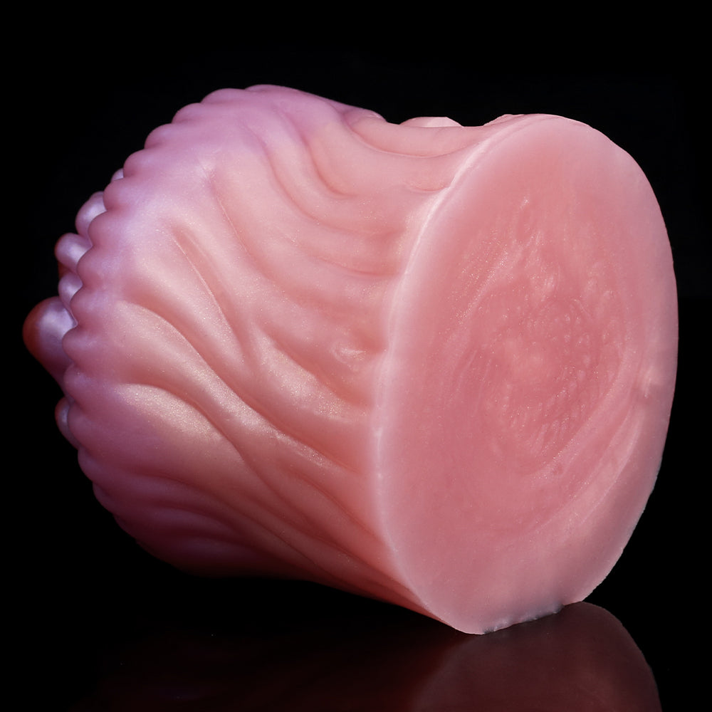 Schuppentier Mini Pocket Pussy in Rosenrosa-Hellviolett mit Korallen-Eingang, Spiralstruktur & Vibration – Perlschimmer, Fernbedienung & Platin-Silikon