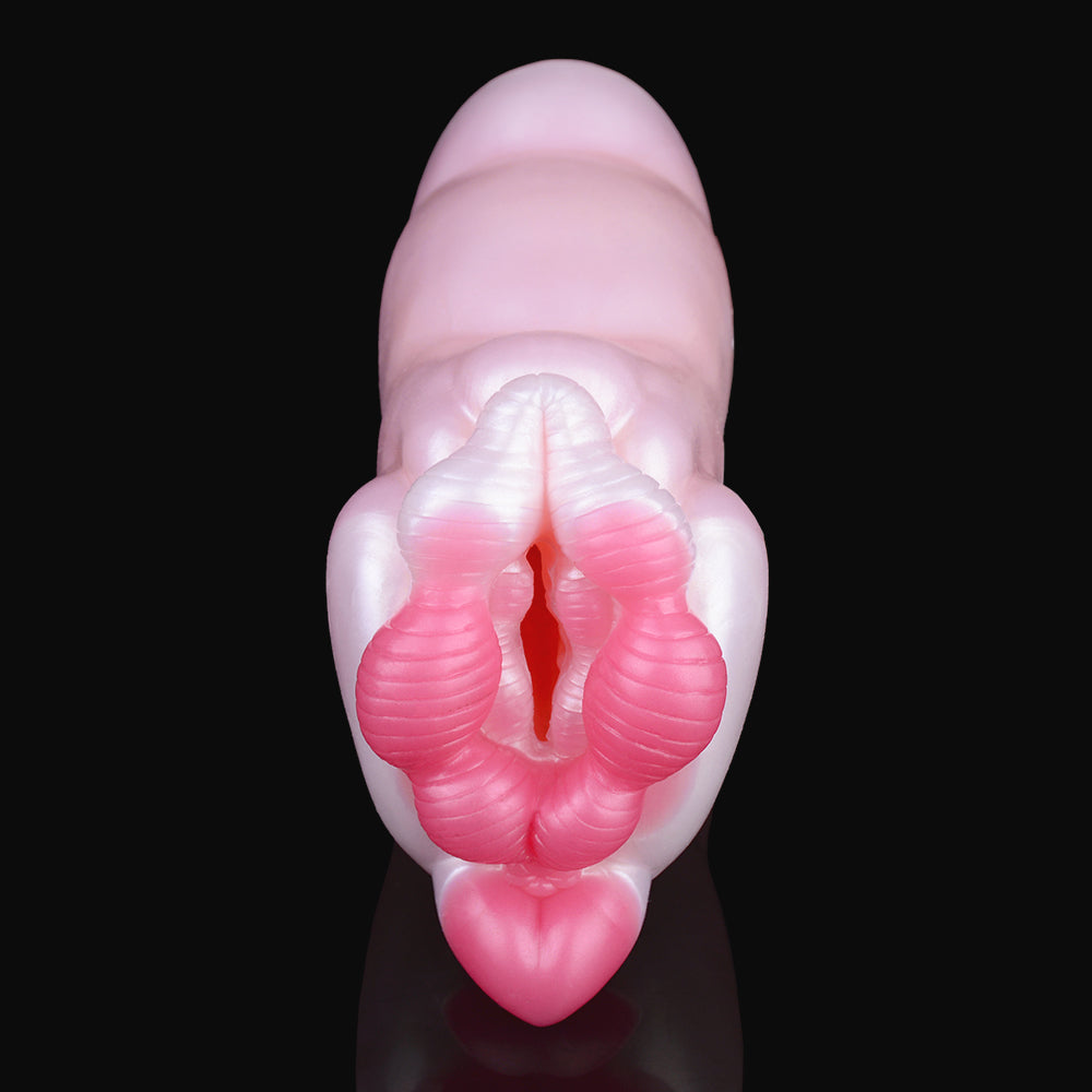 Textured Fantasy Pocket Pussy Platinum Silicone - Soft Masturbator with Labia Cluster and Heart-Shaped Clitoris
