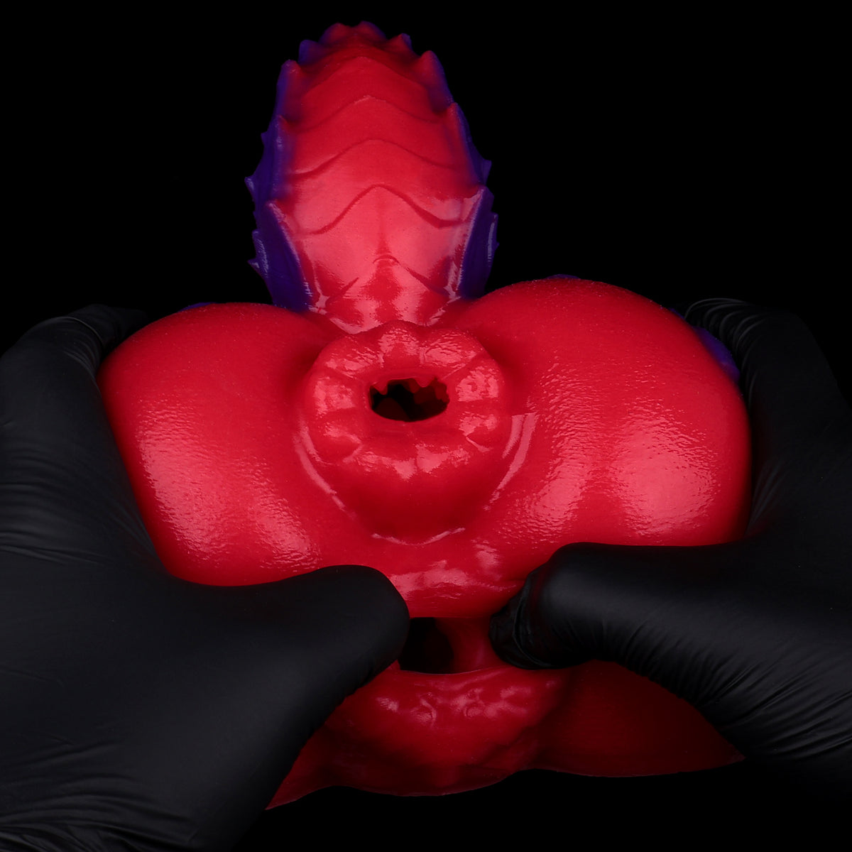 Drachenmädchen Pocket Pussy – Doppelkanal Vaginal & Anal, Karminrot-Violett Drachenschuppen-Design aus Platin-Silikon